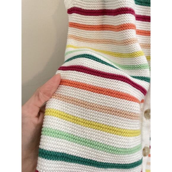 Loft Top Women's Medium White Rainbow Striped Button Up Sweater Tank 100% Cotton - Picture 5 of 7